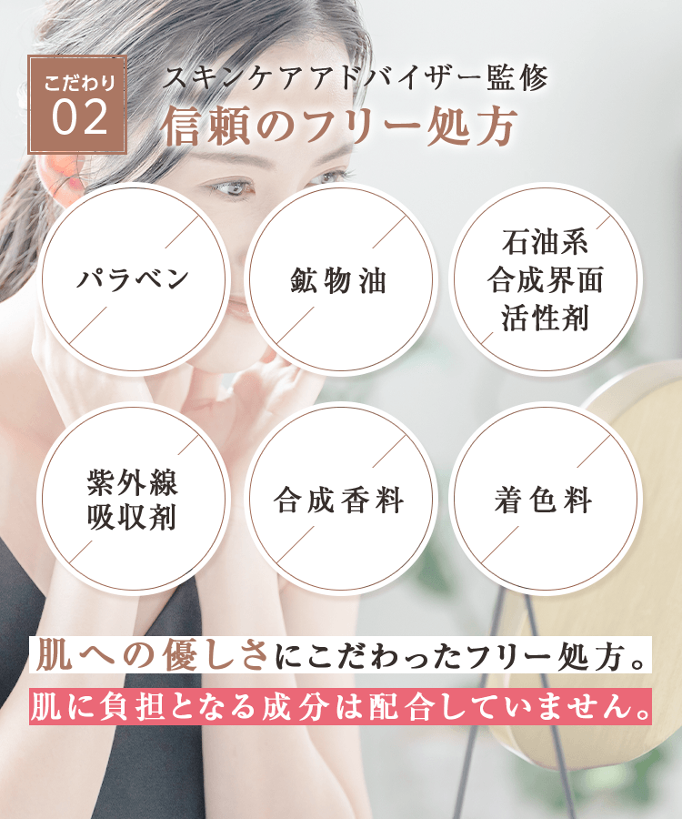 こだわり02 スキンケアアドバイザー監修 信頼のフリー処方